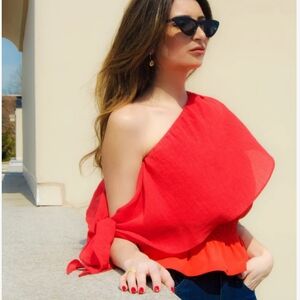 NWT Karma for Cure Red Off Shoulder Ruffle Blouse